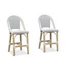 PURPLE LEAF Patio French Counter Stool Set of 2 Outdoor Backrest Barstools Aluminum Frame Woven Rattan for Indoor Kitchen Garden Balcony Restaurant