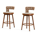 PURPLE LEAF Outdoor Swivel Bar Stools Set of 2 Metal Modern Rattan Bar Chairs with Backrest Aluminum Woven Barstools with Cushions