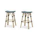PURPLE LEAF Outdoor Bar Stools Set of 2 Backless Rattan Barstools with Saddle Seat and Footrest All Weather Aluminum Bar Chairs for Patio Kitchen Island Pool Balcony