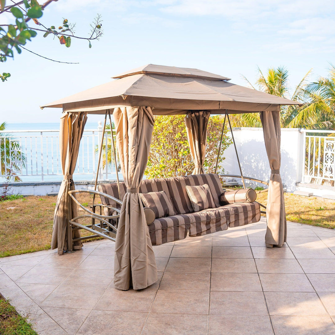 Outdoor Daybed Gazebo Swing 3-Seat Canopy Mesh Walls