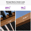 PURPLE LEAF Caesar Louvered Pergola with  Milky Lights Wood Grain Frame Gray Roof Aluminum Pergola with Adjustable Roof  Hardtop Gazebo for Outdoor Deck Garden Yard