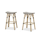 PURPLE LEAF Outdoor Bar Stools Set of 2 Backless Rattan Barstools with Saddle Seat and Footrest All Weather Aluminum Bar Chairs for Patio Kitchen Island Pool Balcony