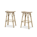 PURPLE LEAF Outdoor Bar Stools Set of 2 Backless Rattan Barstools with Saddle Seat and Footrest All Weather Aluminum Bar Chairs for Patio Kitchen Island Pool Balcony