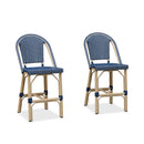 PURPLE LEAF Patio French Counter Stool Set of 2 Outdoor Backrest Barstools Aluminum Frame Woven Rattan for Indoor Kitchen Garden Balcony Restaurant