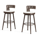 PURPLE LEAF Outdoor Swivel Bar Stools Set of 2 Metal Modern Rattan Bar Chairs with Backrest Aluminum Woven Barstools with Cushions