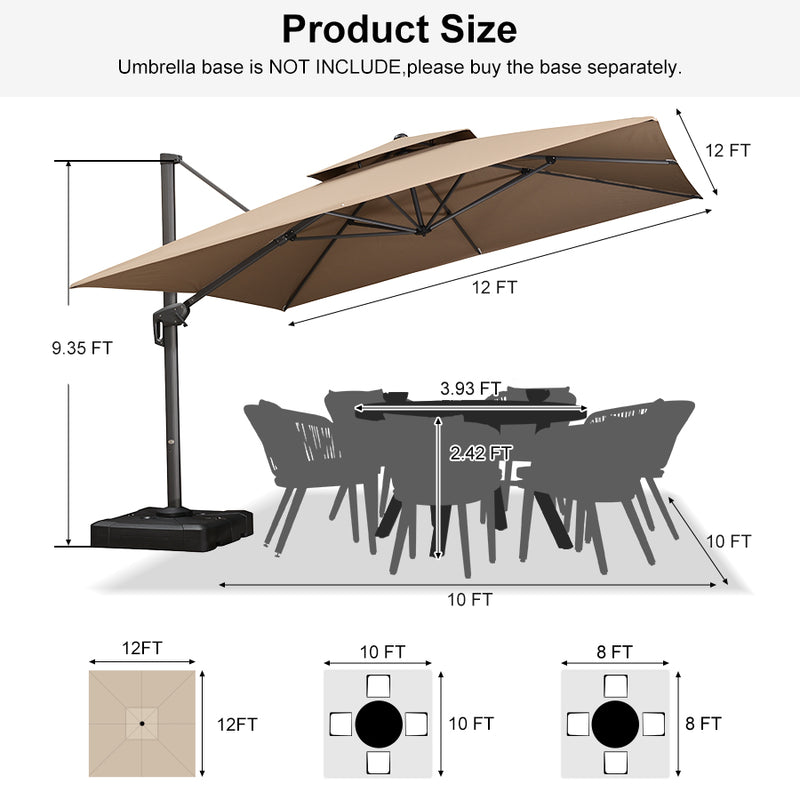 PURPLE LEAF Double Top 10 / 11 / 12 / 9 x 12 ft Square and Rectangle Outdoor Cantilever Umbrella