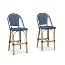 PURPLE LEAF Patio French Counter Stool Set of 2 Outdoor Backrest Barstools Aluminum Frame Woven Rattan for Indoor Kitchen Garden Balcony Restaurant