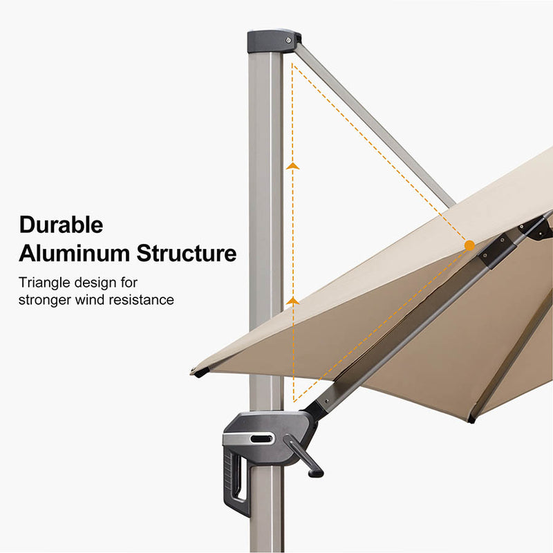 PURPLE LEAF Deluxe Aluminum Outdoor Patio Umbrella frame is a triangular stabilizing structure for better load-bearing capacity and wind resistance.