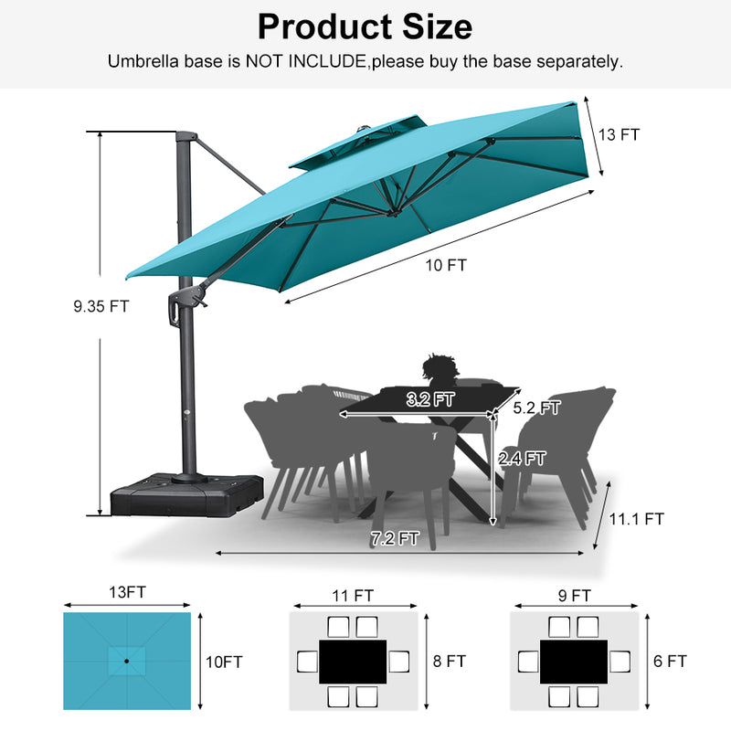 PURPLE LEAF Double Top 10 / 11 / 12 / 9 x 12 ft Square and Rectangle Outdoor Cantilever Umbrella