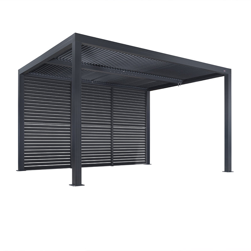 PURPLE LEAF Louvered Pergola Grey Outdoor Aluminum Pergola with Shutter Wall Adjustable Gazebo Rainproof for Patio Deck Garden