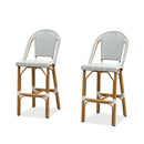 PURPLE LEAF Patio French Counter Stool Set of 2 Outdoor Backrest Barstools Aluminum Frame Woven Rattan for Indoor Kitchen Garden Balcony Restaurant