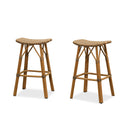 PURPLE LEAF Outdoor Bar Stools Set of 2 Backless Rattan Barstools with Saddle Seat and Footrest All Weather Aluminum Bar Chairs for Patio Kitchen Island Pool Balcony