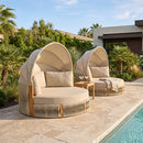 PURPLE LEAF Outdoor Round Daybed Chaise Lounge with Adjustable Canopy for Patio, Olefin fabric cover, thickened seat and back cushion, adjustable canopy, all weather aluminum frame, elegant wicker design