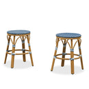 PURPLE LEAF Patio French Round Counter Stool Set of 2 Rattan Backless Stackable Barstools Aluminum Frame Footrest with Woven Wicker for Outdoor Kitchen Yard