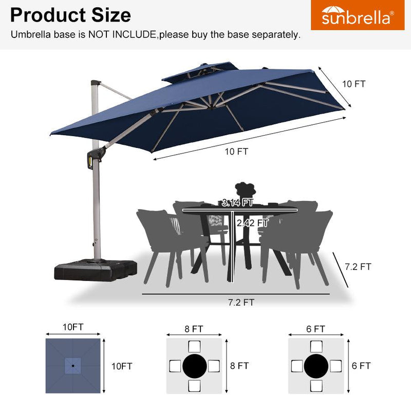 PURPLE LEAF SUNBRELLA Fabric Double Top Square Cantilever Umbrella with Wood Pattern