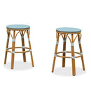 PURPLE LEAF Patio French Round Counter Stool Set of 2 Rattan Backless Stackable Barstools Aluminum Frame Footrest with Woven Wicker for Outdoor Kitchen Yard