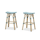 PURPLE LEAF Outdoor Bar Stools Set of 2 Backless Rattan Barstools with Saddle Seat and Footrest All Weather Aluminum Bar Chairs for Patio Kitchen Island Pool Balcony