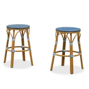 PURPLE LEAF Patio French Round Counter Stool Set of 2 Rattan Backless Stackable Barstools Aluminum Frame Footrest with Woven Wicker for Outdoor Kitchen Yard