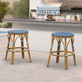 PURPLE LEAF Patio French Round Counter Stool Set of 2 Rattan Backless Stackable Barstools Aluminum Frame Footrest with Woven Wicker for Outdoor Kitchen Yard