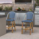 PURPLE LEAF Patio French Counter Stool Set of 2 Outdoor Backrest Barstools Aluminum Frame Woven Rattan for Indoor Kitchen Garden Balcony Restaurant