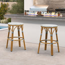 PURPLE LEAF Patio French Round Counter Stool Set of 2 Rattan Backless Stackable Barstools Aluminum Frame Footrest with Woven Wicker for Outdoor Kitchen Yard