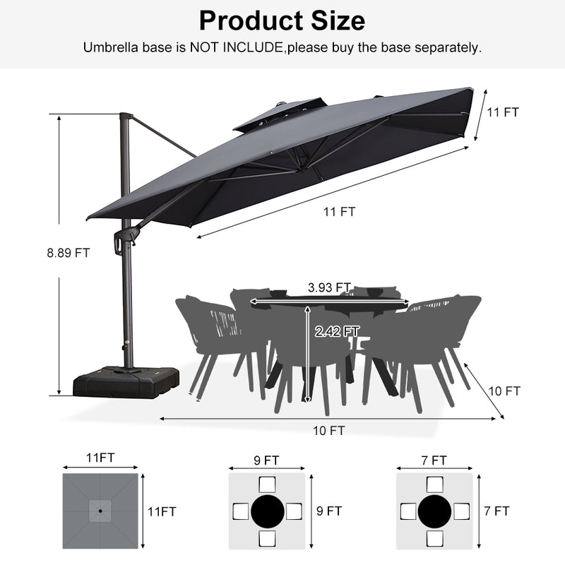 PURPLE LEAF Double Top 10 / 11 / 12 / 9 x 12 ft Square and Rectangle Outdoor Cantilever Umbrella