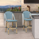 PURPLE LEAF Patio French Counter Stool Set of 2 Outdoor Backrest Barstools Aluminum Frame Woven Rattan for Indoor Kitchen Garden Balcony Restaurant