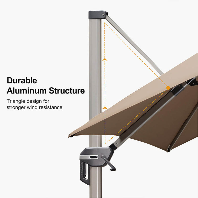 PURPLE LEAF Deluxe Aluminum Outdoor Patio Umbrella frame is a triangular stabilizing structure for better load-bearing capacity and wind resistance.