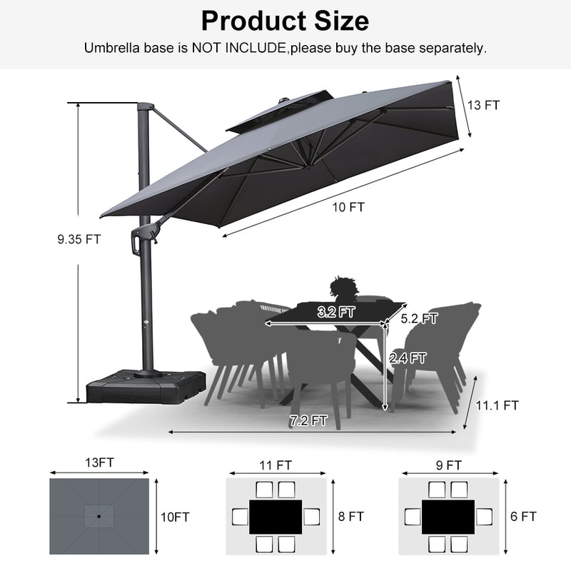 PURPLE LEAF Double Top 10 / 11 / 12 / 9 x 12 ft Square and Rectangle Outdoor Cantilever Umbrella