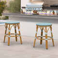 PURPLE LEAF Patio French Round Counter Stool Set of 2 Rattan Backless Stackable Barstools Aluminum Frame Footrest with Woven Wicker for Outdoor Kitchen Yard