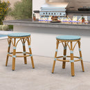 PURPLE LEAF Patio French Round Counter Stool Set of 2 Rattan Backless Stackable Barstools Aluminum Frame Footrest with Woven Wicker for Outdoor Kitchen Yard