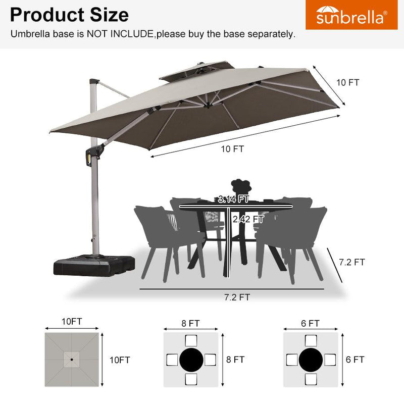 PURPLE LEAF SUNBRELLA Fabric Double Top Square Cantilever Umbrella with Wood Pattern