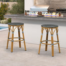 PURPLE LEAF Patio French Round Counter Stool Set of 2 Rattan Backless Stackable Barstools Aluminum Frame Footrest with Woven Wicker for Outdoor Kitchen Yard