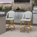 PURPLE LEAF Patio French Counter Stool Set of 2 Outdoor Backrest Barstools Aluminum Frame Woven Rattan for Indoor Kitchen Garden Balcony Restaurant