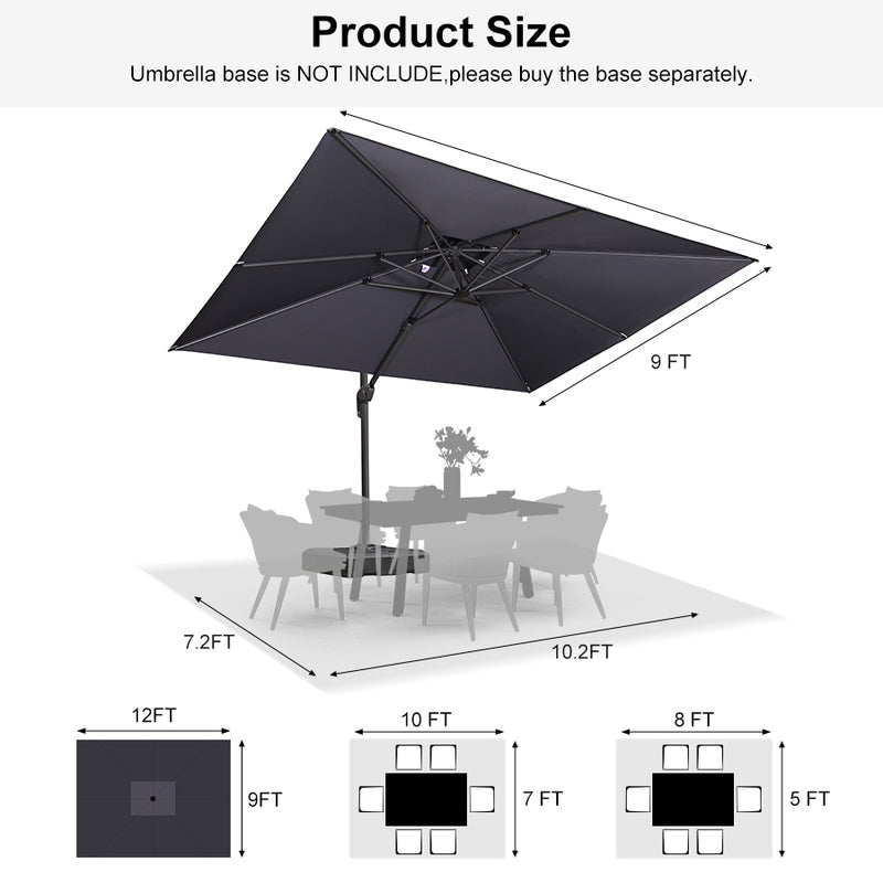 PURPLE LEAF Double Top 10 / 11 / 12 / 9 x 12 ft Square and Rectangle Outdoor Cantilever Umbrella