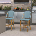 PURPLE LEAF Patio French Counter Stool Set of 2 Outdoor Backrest Barstools Aluminum Frame Woven Rattan for Indoor Kitchen Garden Balcony Restaurant