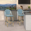 PURPLE LEAF Patio French Counter Stool Set of 2 Outdoor Backrest Barstools Aluminum Frame Woven Rattan for Indoor Kitchen Garden Balcony Restaurant