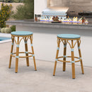 PURPLE LEAF Patio French Round Counter Stool Set of 2 Rattan Backless Stackable Barstools Aluminum Frame Footrest with Woven Wicker for Outdoor Kitchen Yard