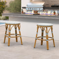PURPLE LEAF Patio French Round Counter Stool Set of 2 Rattan Backless Stackable Barstools Aluminum Frame Footrest with Woven Wicker for Outdoor Kitchen Yard