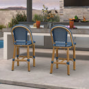 PURPLE LEAF Patio French Counter Stool Set of 2 Outdoor Backrest Barstools Aluminum Frame Woven Rattan for Indoor Kitchen Garden Balcony Restaurant