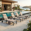 PURPLE LEAF Outdoor Lounge Chair Patio Chaise Pool Lounger Aluminum Frame with Side Table and Wheels for Outside Sunbathing Tanning Recliner Including Pillows