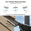 PURPLE LEAF Lateral Tilt Patio Umbrella with Base, 360° Swivel Cantilever Umbrella with Stand