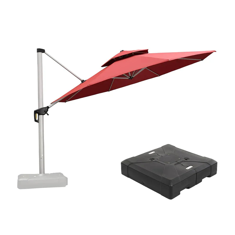 PURPLE LEAF Large Round Patio Cantilever Umbrella With Base for Deck, Pool, Backyard