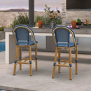 PURPLE LEAF Patio French Counter Stool Set of 2 Outdoor Backrest Barstools Aluminum Frame Woven Rattan for Indoor Kitchen Garden Balcony Restaurant