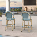 PURPLE LEAF Patio French Counter Stool Set of 2 Outdoor Backrest Barstools Aluminum Frame Woven Rattan for Indoor Kitchen Garden Balcony Restaurant