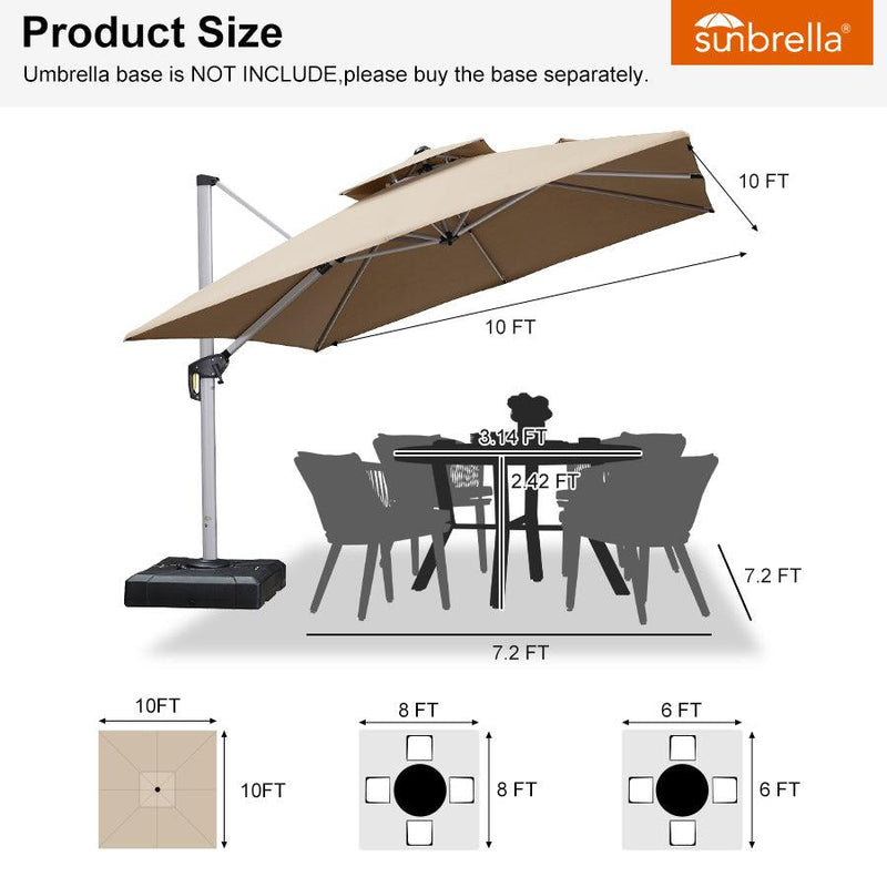 PURPLE LEAF SUNBRELLA Fabric Double Top Square Cantilever Umbrella with Wood Pattern