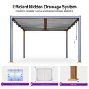 PURPLE LEAF Caesar Louvered Pergola with  Milky Lights Wood Grain Frame Gray Roof Aluminum Pergola with Adjustable Roof  Hardtop Gazebo for Outdoor Deck Garden Yard