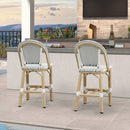 PURPLE LEAF Patio French Counter Stool Set of 2 Outdoor Backrest Barstools Aluminum Frame Woven Rattan for Indoor Kitchen Garden Balcony Restaurant