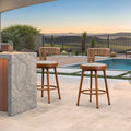 PURPLE LEAF Outdoor Swivel Bar Stools Set of 2 Metal Modern Rattan Bar Chairs with Backrest Aluminum Woven Barstools with Cushions