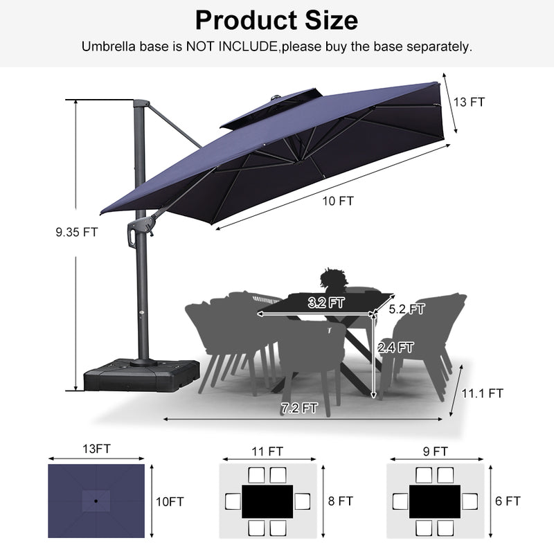 PURPLE LEAF Double Top 10 / 11 / 12 / 9 x 12 ft Square and Rectangle Outdoor Cantilever Umbrella